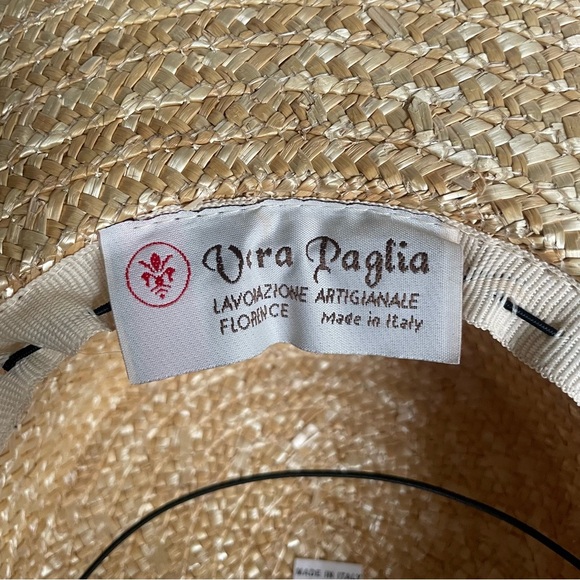Vera Paglia Straw Hat With Black Ribbon Band Made in Italy - Picture 8 of 8